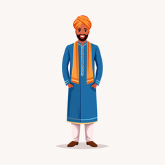 Radiant Sikh Portrait: A Sikh gentleman, radiating warmth, stands adorned in traditional attire, a testament to his heritage and cultural pride.