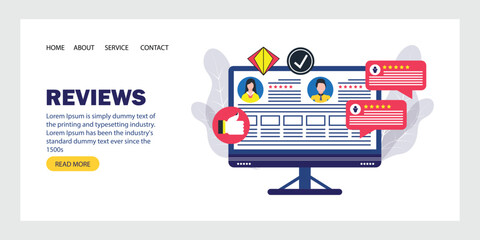 Computer Online review concept. Landing page design 