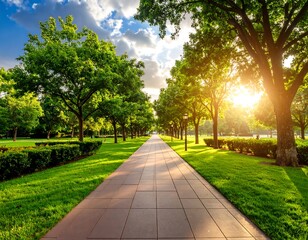 Sunlit path through a park