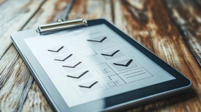 A checklist on a digital tablet with marked completed tasks symbolizing how goals are broken into actionable items