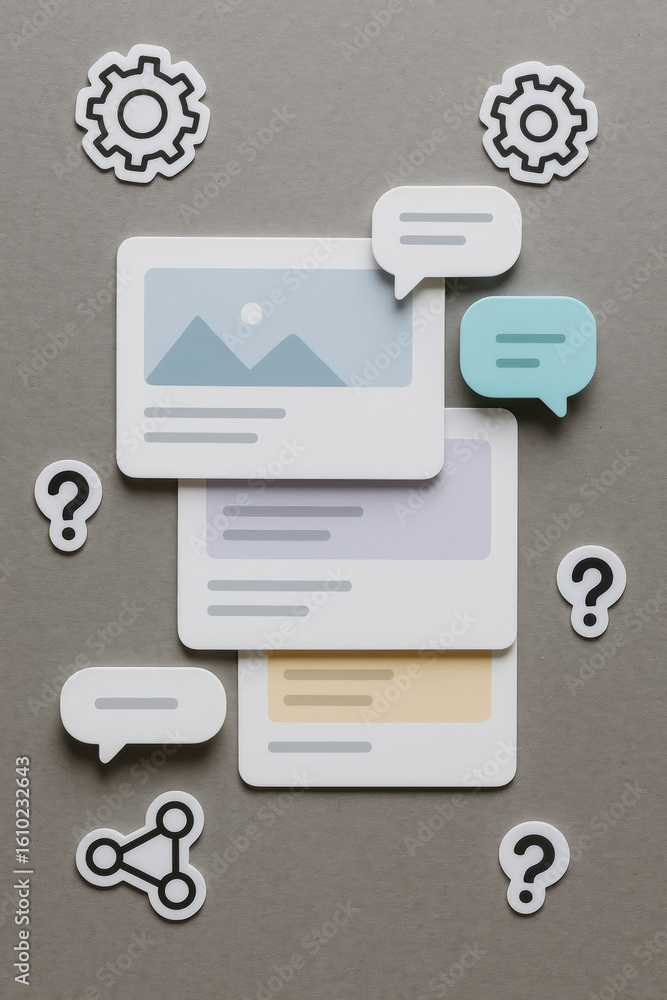 Poster message and chat bubbles express communication interaction and inquiry in a modern conversation desi