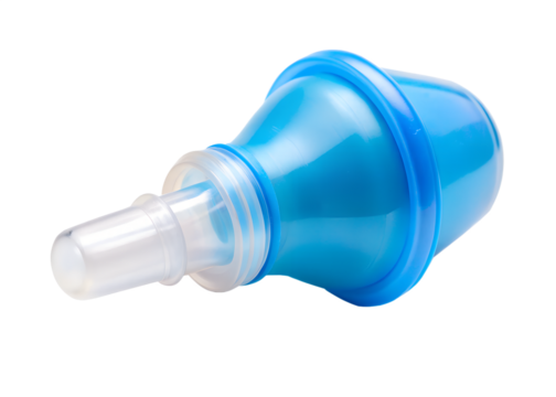 A blue nasal aspirator isolated on transparent background, used for clearing a babys congested nose and ensuring easy breathing