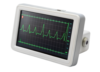 A medical monitor displays a heart rhythm isolated on transparent background, essential for realtime patient monitoring and diagnostic purposes in hospitals
