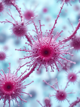 Blastocyst Development - Microscopic Visualization  A detailed, scientific illustration of pink blastocysts under magnification, highlighting their cellular structure