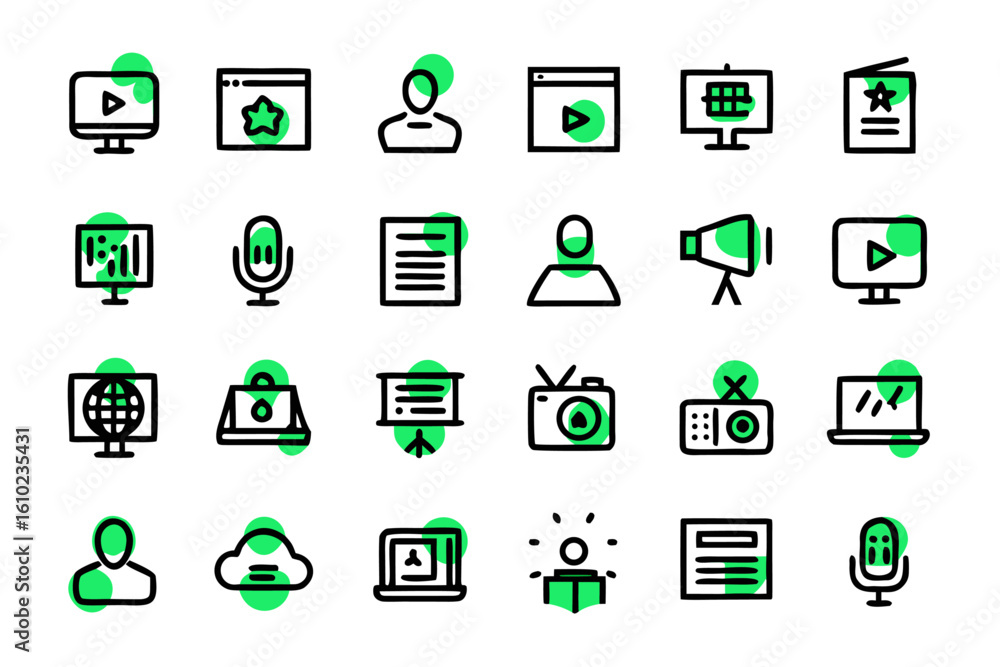 Poster comprehensive collection of communication and information symbols featuring broadcast print digital 