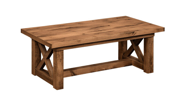 Wooden Rectangle Coffee Table With Crisscross Legs Is Isolated