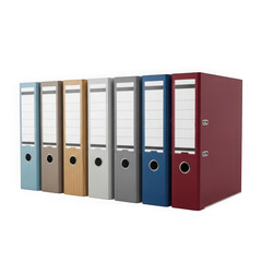 Colorful office binders standing in a row isolated on transparent background