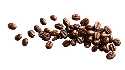 Naklejka premium Scattered Pile of Roasted Coffee Beans Isolated on Transparent Background