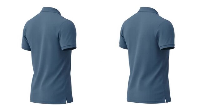 Blue Polo Shirt Mockup Front and Back Views, Isolated on White Background