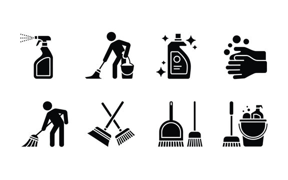 Cleaning housekeeping and hygiene icon set