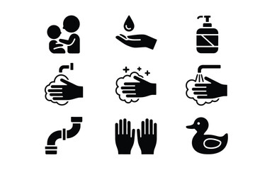 Hand washing hygiene and baby care icon set