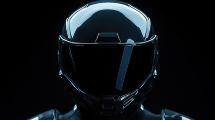 Futuristic Motorcycle Helmet with Glossy Finish on Dark Background Suitable for Technology and Innovation Themes