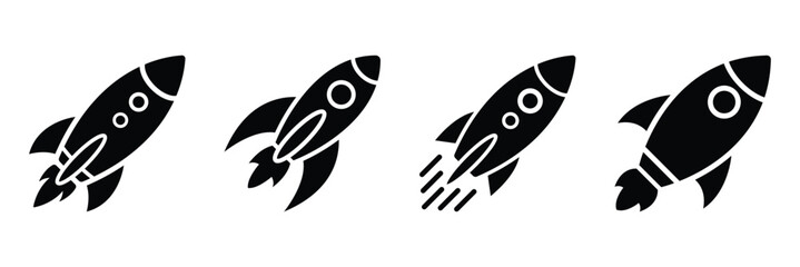 Flying rocket vector illustration. Rocket launch vector icon logo concept. Space rocket vectors. Spacecraft and launch icons