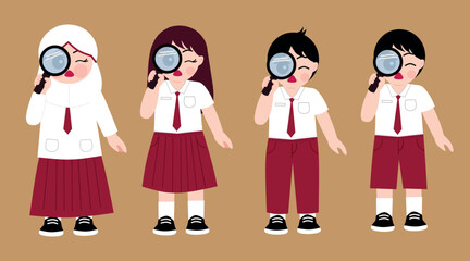 Students Holding Magnifying Glass with Bigger Eyes Look
