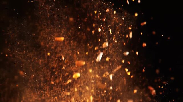 Earthy Smoky Chipotle Powder Explosion Suspended in Motion Against a Stark Black Backdrop with Dynamic Lighting Accentuating its Warm Tones and Rich Texture