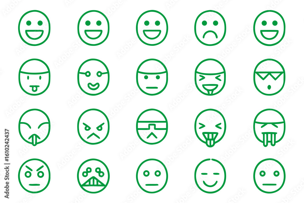Aufkleber collection of emotion icons featuring happy and sad faces with clean line art style for user interfa