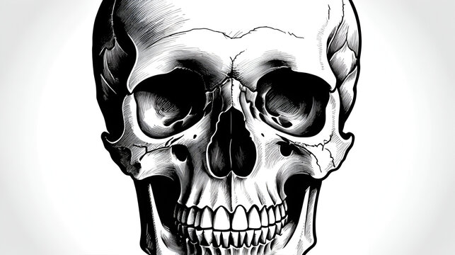 Hand drawn pen and ink study of the human skull - vectorised in PS