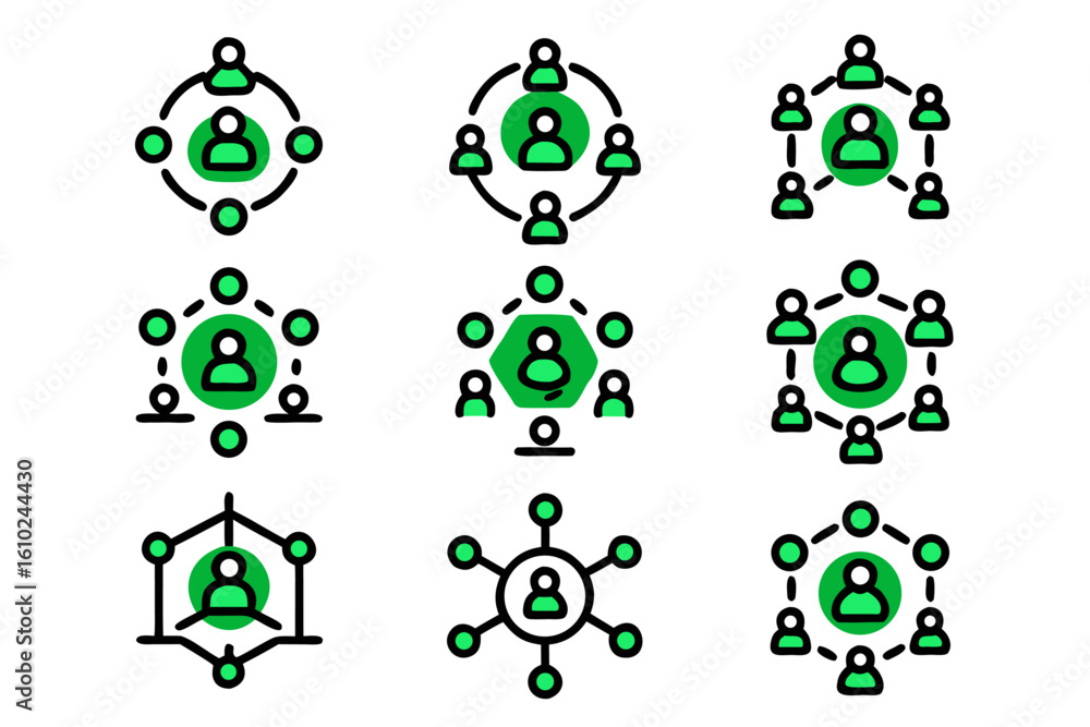 Aufkleber modern line art icon collection for network connectivity and digital communication systems featuring