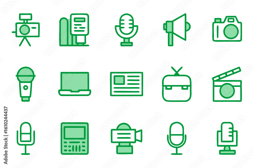 Poster comprehensive news line graphic elements collection featuring communication and media symbols for di