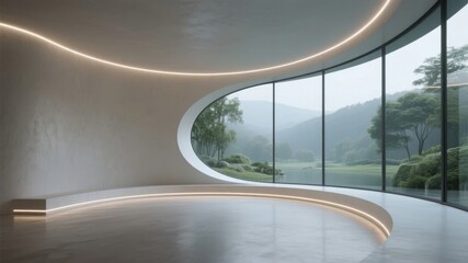 Fototapeta premium Modern Interior with Curved Window and Natural View