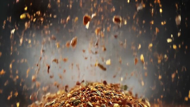 Exploding Jamaican Jerk Seasoning Swirl in Dark Backdrop with Vibrant Colors Food and Culinary Art