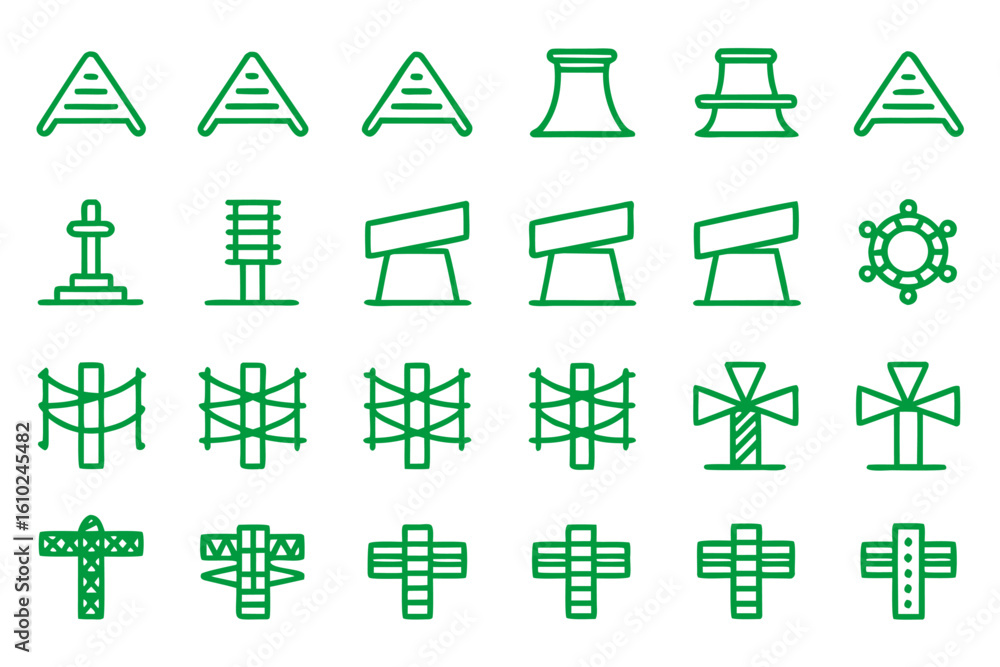 Poster collection of clean line graphics representing various challenges and roadblocks in a simple outline