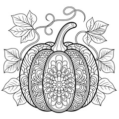 Pumpkin Mandala Design Autumn Halloween Coloring Page Illustration, coloring pages