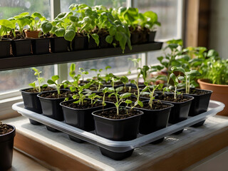 Greenhouse with Seedlings in Pots
