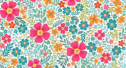 Fototapeta premium A colorful wild pattern with flowers and leaves