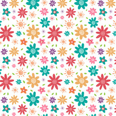 Beautiful flowers, leaves illustration pattern vector background. children's style. decorative colorful floral vector. Print on textile. Wrapping paper. wallpaper art.