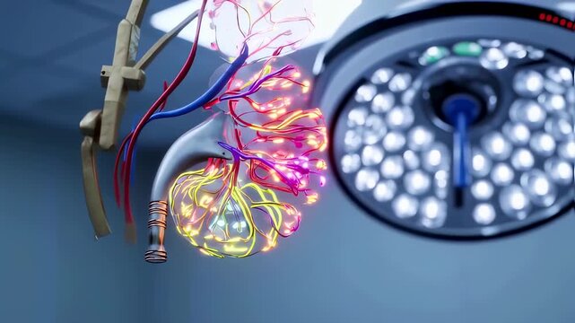 Animated Medical Visualization of a Human Kidney with Vibrant Veins and Arteries