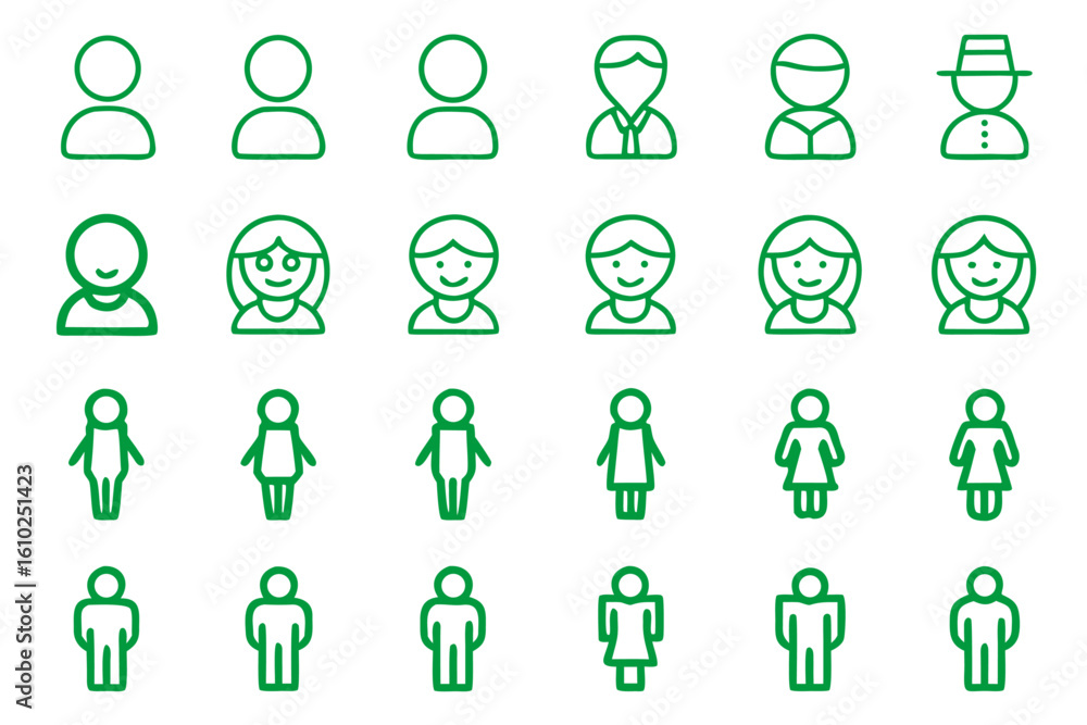Aufkleber comprehensive collection of simple human figures depicted with clean outline strokes in various comm