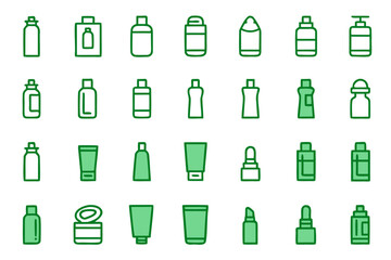 Comprehensive plastic product line graphic elements collection featuring packaging designs and manufacturing symbols in a unified visual style