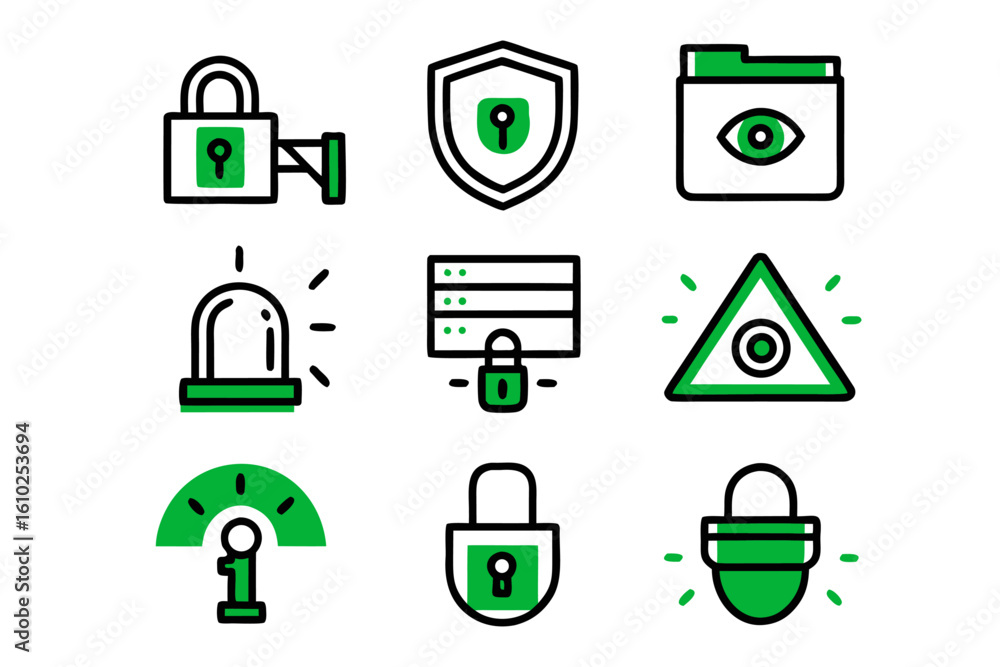 Aufkleber secure digital protection concept with a clean outline of a locked padlock and shield for safeguardi