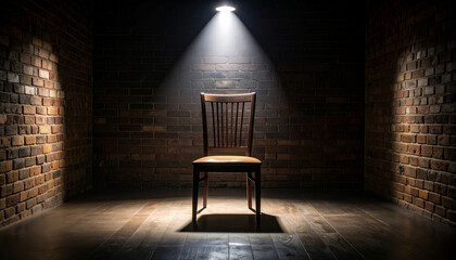 dark room with wooden chair