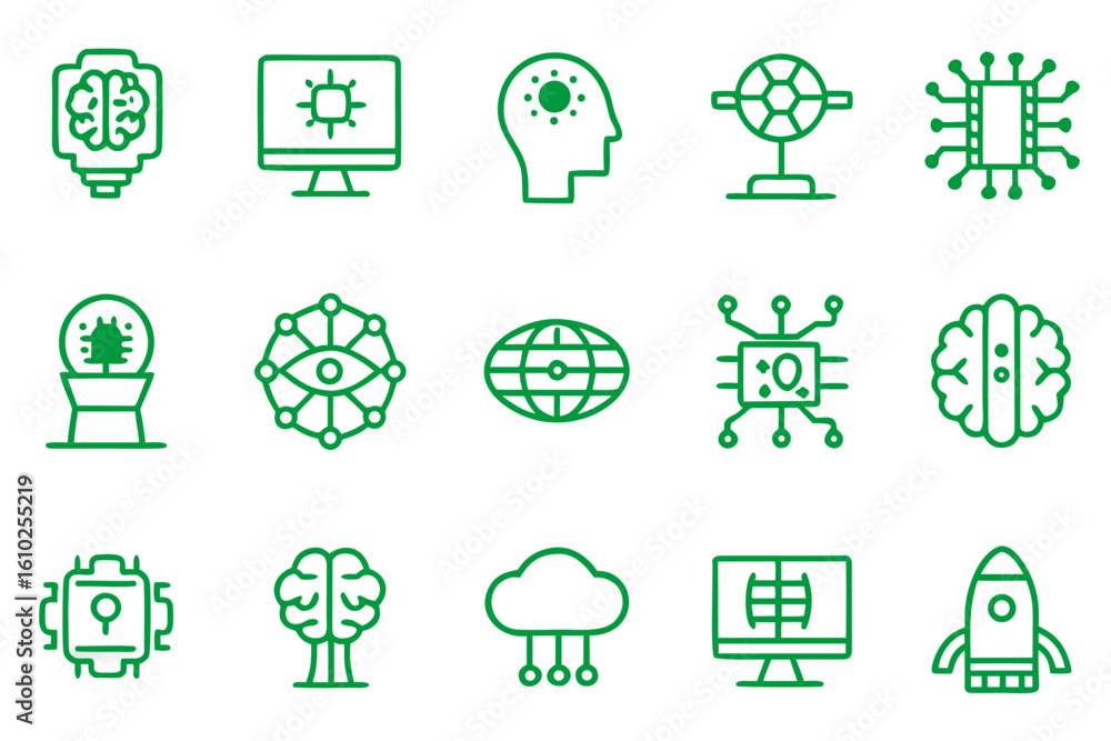 Aufkleber modern quantum computing themed line art symbol collection featuring advanced technology concepts an