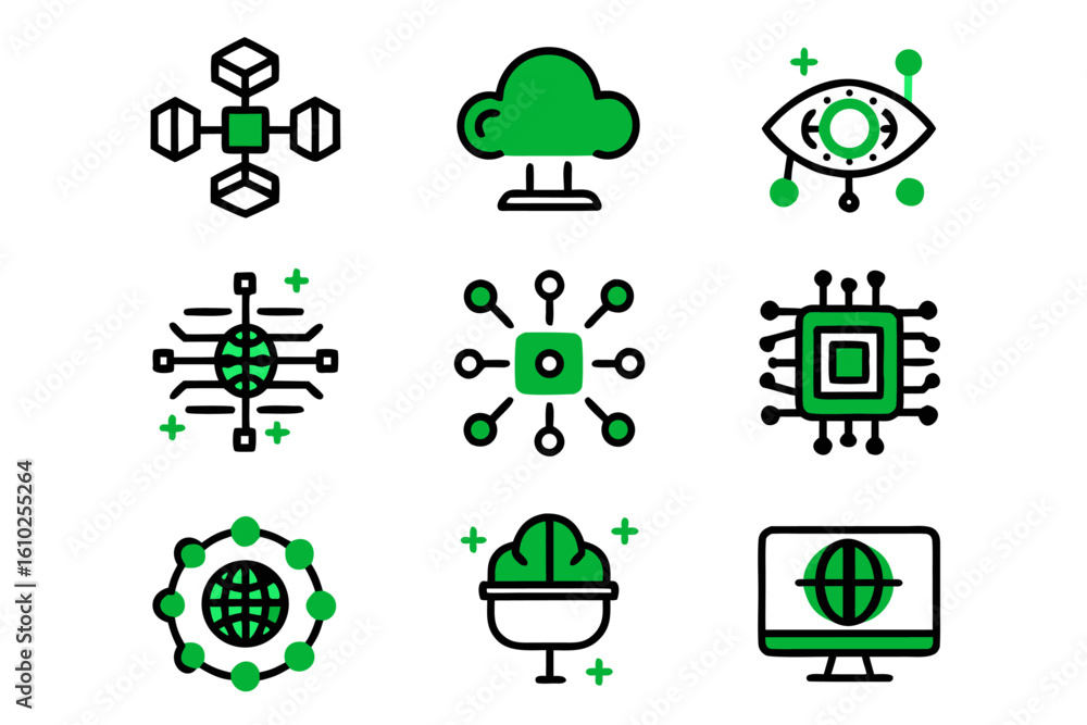 Aufkleber modern quantum computing technology line art icons representing advanced scientific concepts and fut