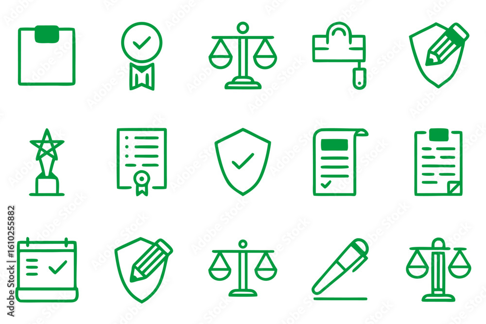 Poster a comprehensive collection of regulatory symbols and guidelines presented as clean line art for clea