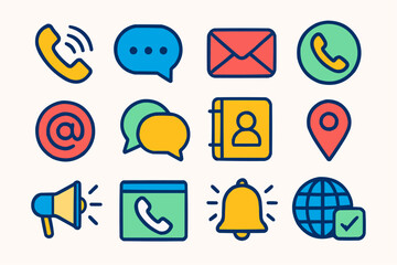 Colorful Communication and Contact Icons Set – Flat 3D Style