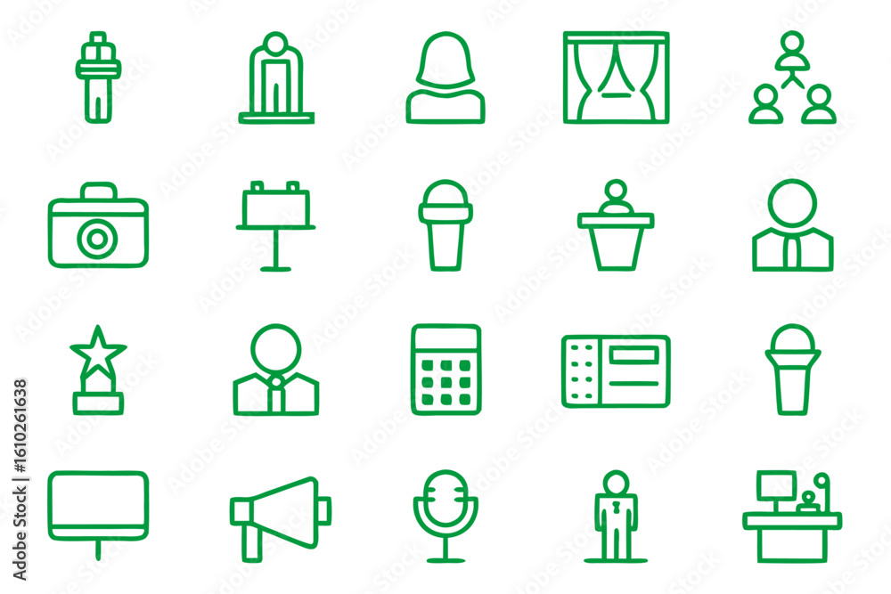 Aufkleber collection of modern outline graphics for seminars and conferences featuring key event elements and 