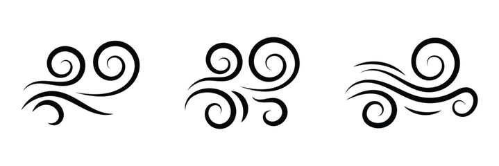 Doodle wind line sketch set. Hand drawn doodle wind motion, air blow, swirl elements. Sketch drawn air blow motion, smoke flow art, abstract line. Vector illustration.