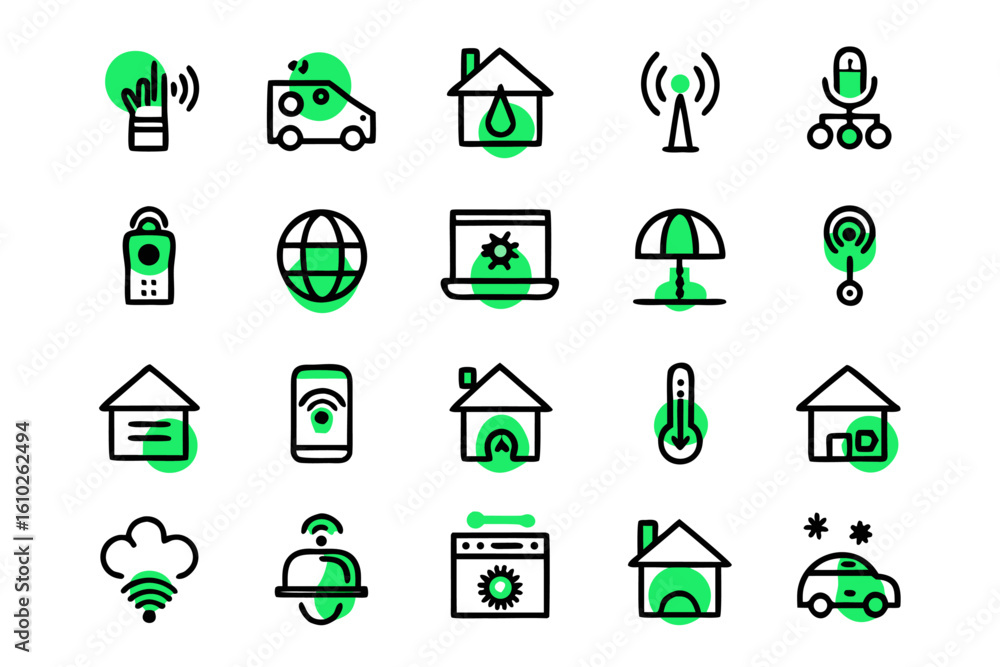 Poster modern smart home technology icons for connected living featuring devices and automation elements in