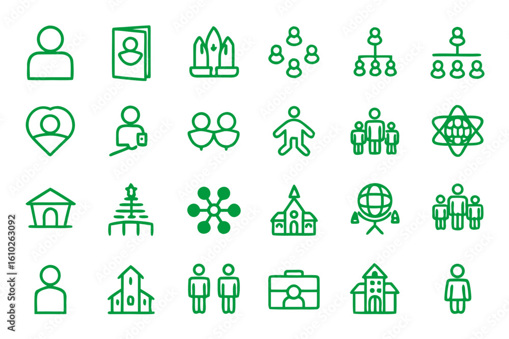 Poster comprehensive collection of social structure symbols encompassing family and institutional elements 