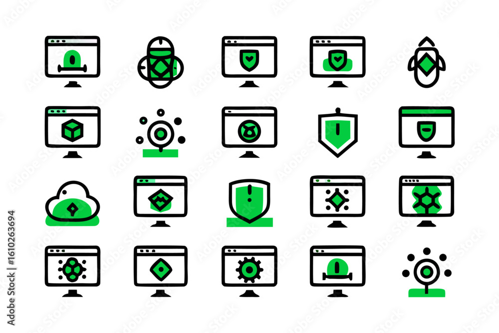 Aufkleber comprehensive collection of clean modern line art symbols representing various aspects of software d