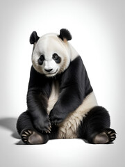 Naklejka premium A cuddly panda bear leaning against nothingness in a state of repose, monochromatic tones blending seamlessly with the background