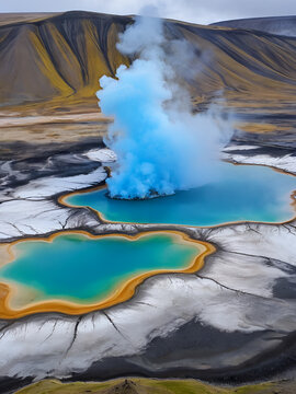 Hverir. Geotermal aria in North Iceland. Fumarol.