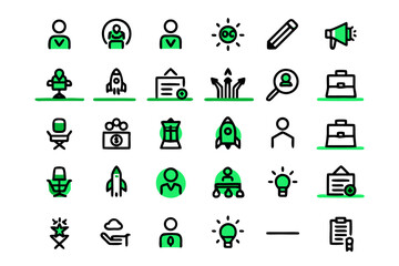 Modern business startup concept graphic elements collection featuring clean line art for professional branding and digital applications