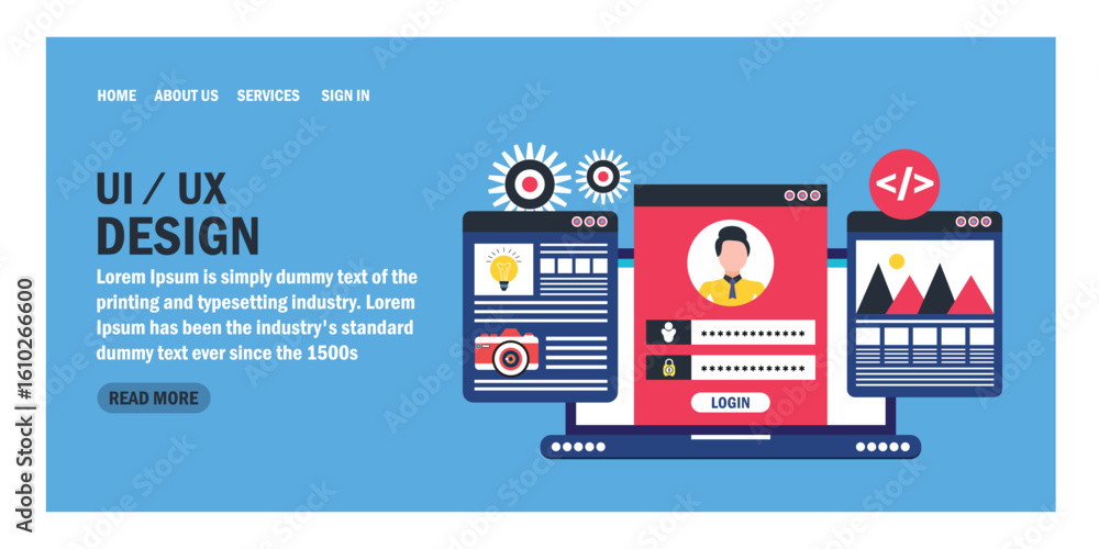Poster ui ux design concept in flat style