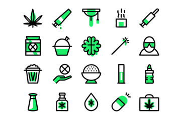Collection of clean line art icons representing concepts of overcoming harmful habits and promoting well being