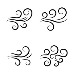 Doodle wind line sketch set. Hand drawn doodle wind motion, air blow, swirl elements. Wind blow vector symbol, air puff line icons on white background.